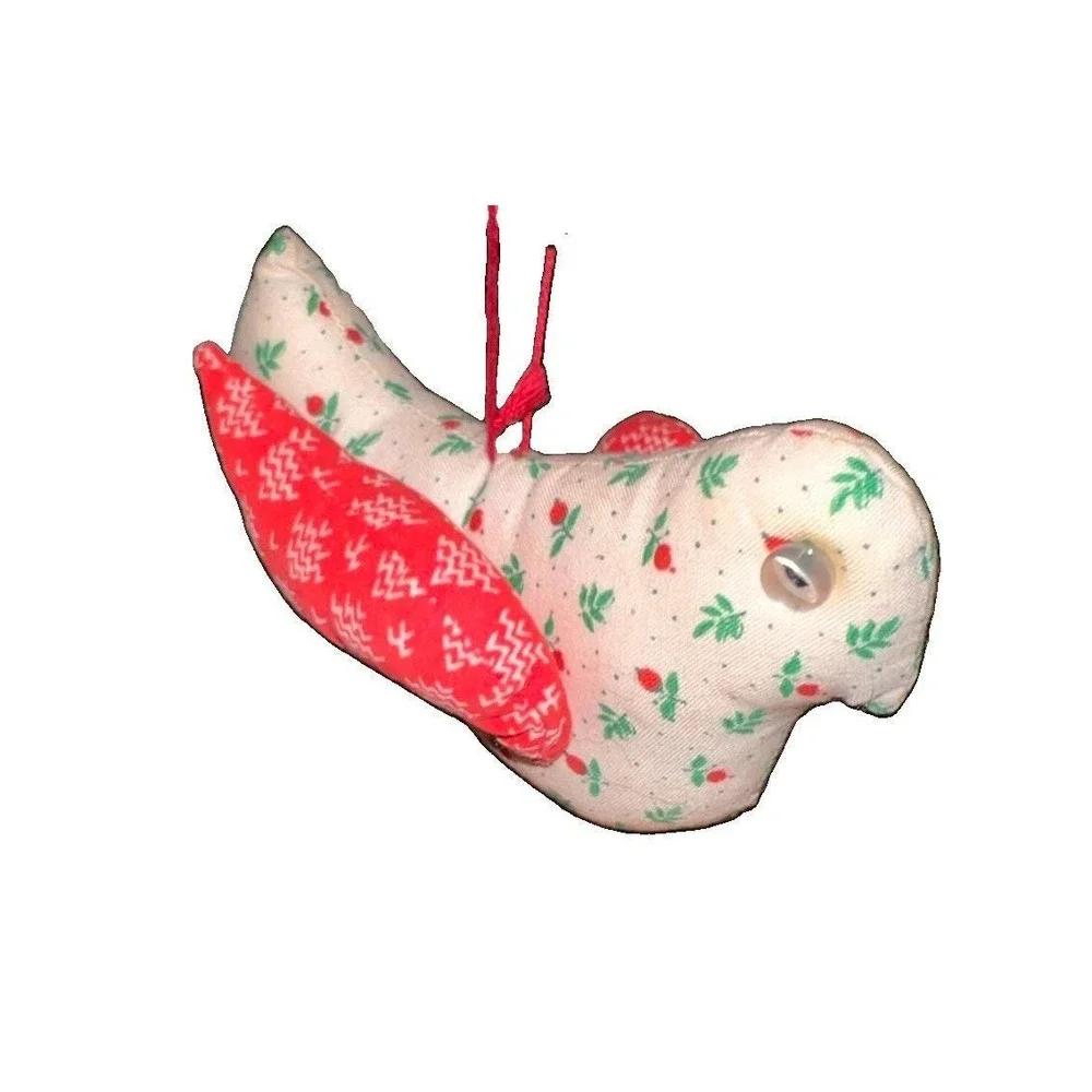 Vintage 80s Fabric Bird Ornament Handmade Cottagecore Christmas Craft